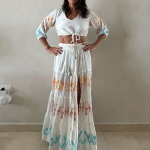 Bohemian White and Orange Skirt Set